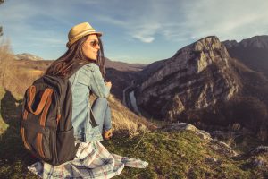Young hipster woman mountain Hiker